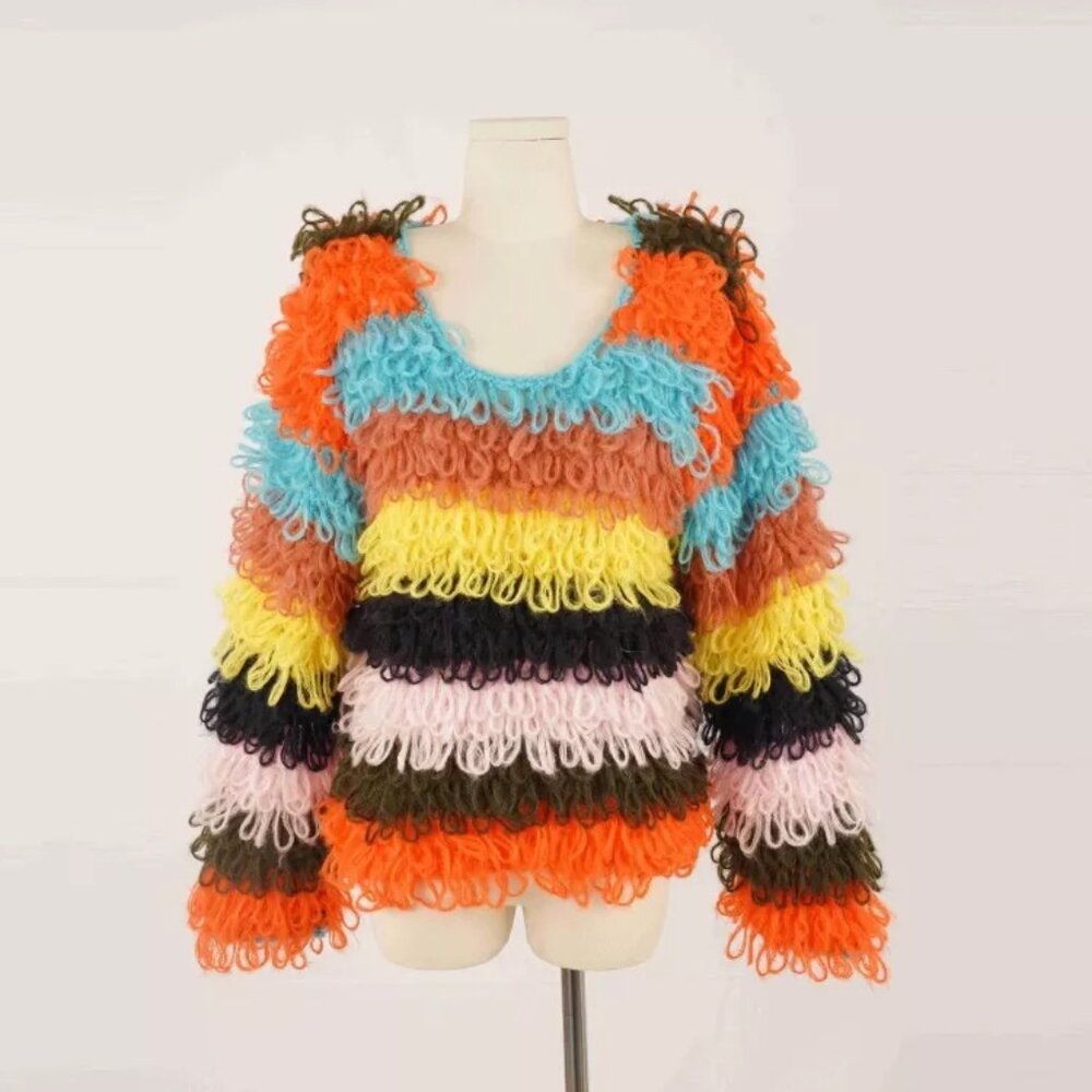 Vibrant Multicolor Loop Knit Women's Sweater